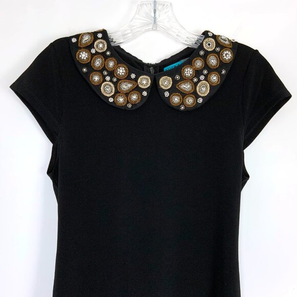Alice + Olivia Mary Black Embellished Peter Pan Cup Sleeve Top Sz S - Picture 14 of 16